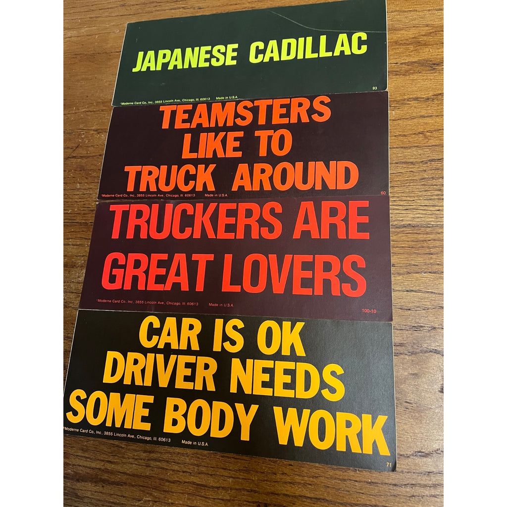 Vintage 1960s Funny Humorous Gage Bumper Stickers Japanese Cadillac Truckers