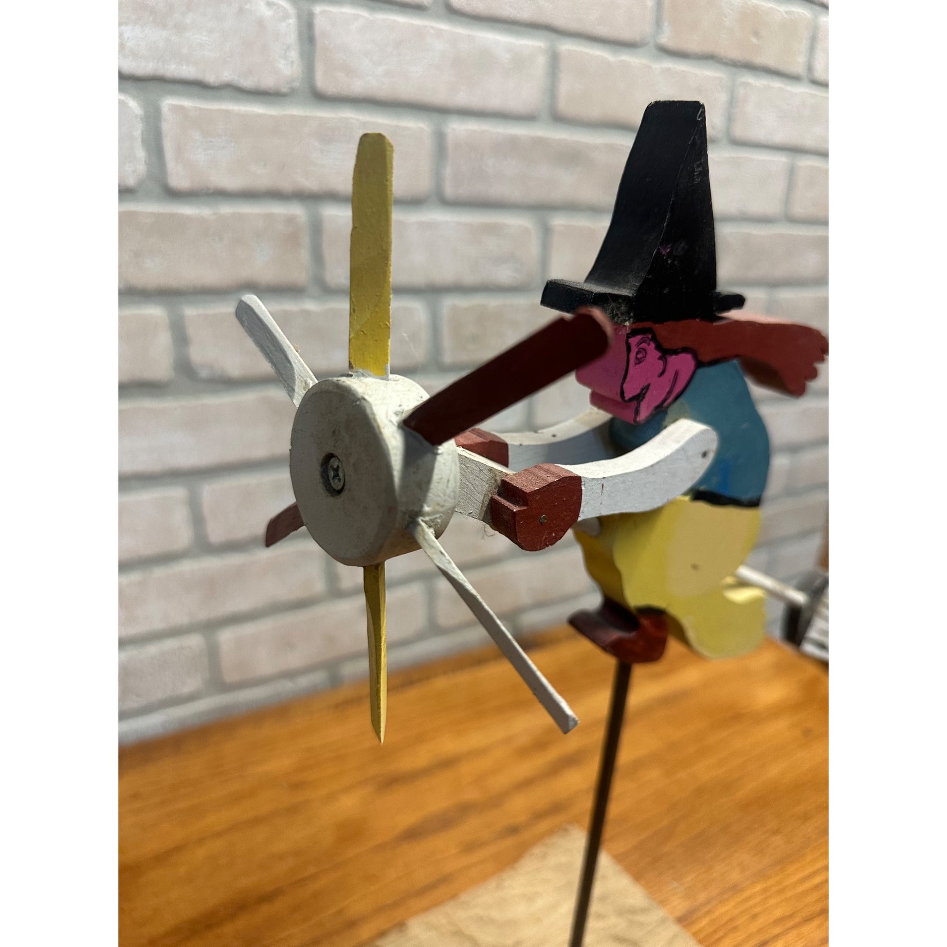 Original Vintage Halloween Flying Witch Fence Wooden Whirligig Folk Art