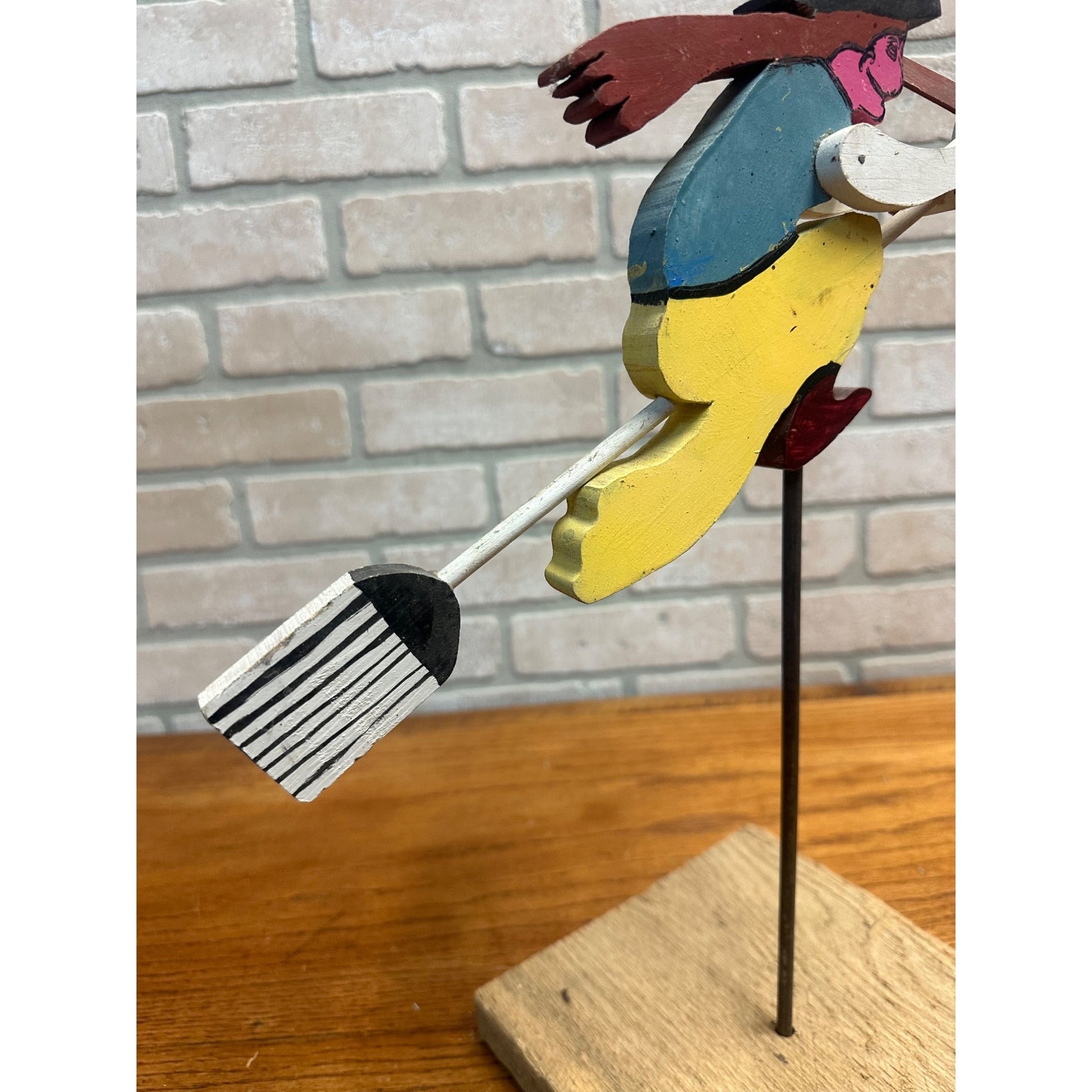 Original Vintage Halloween Flying Witch Fence Wooden Whirligig Folk Art