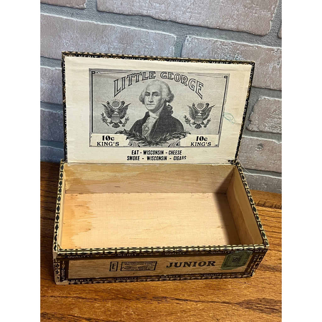 Vintage Little George Washington Wooden Cigar Box Advertising Wisconsin