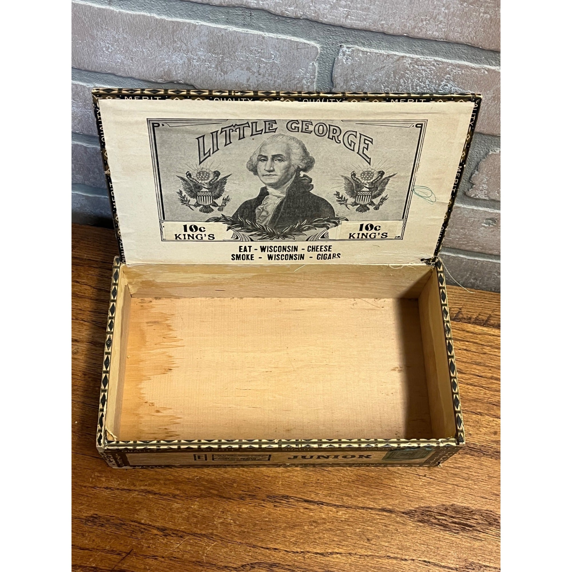 Vintage Little George Washington Wooden Cigar Box Advertising Wisconsin