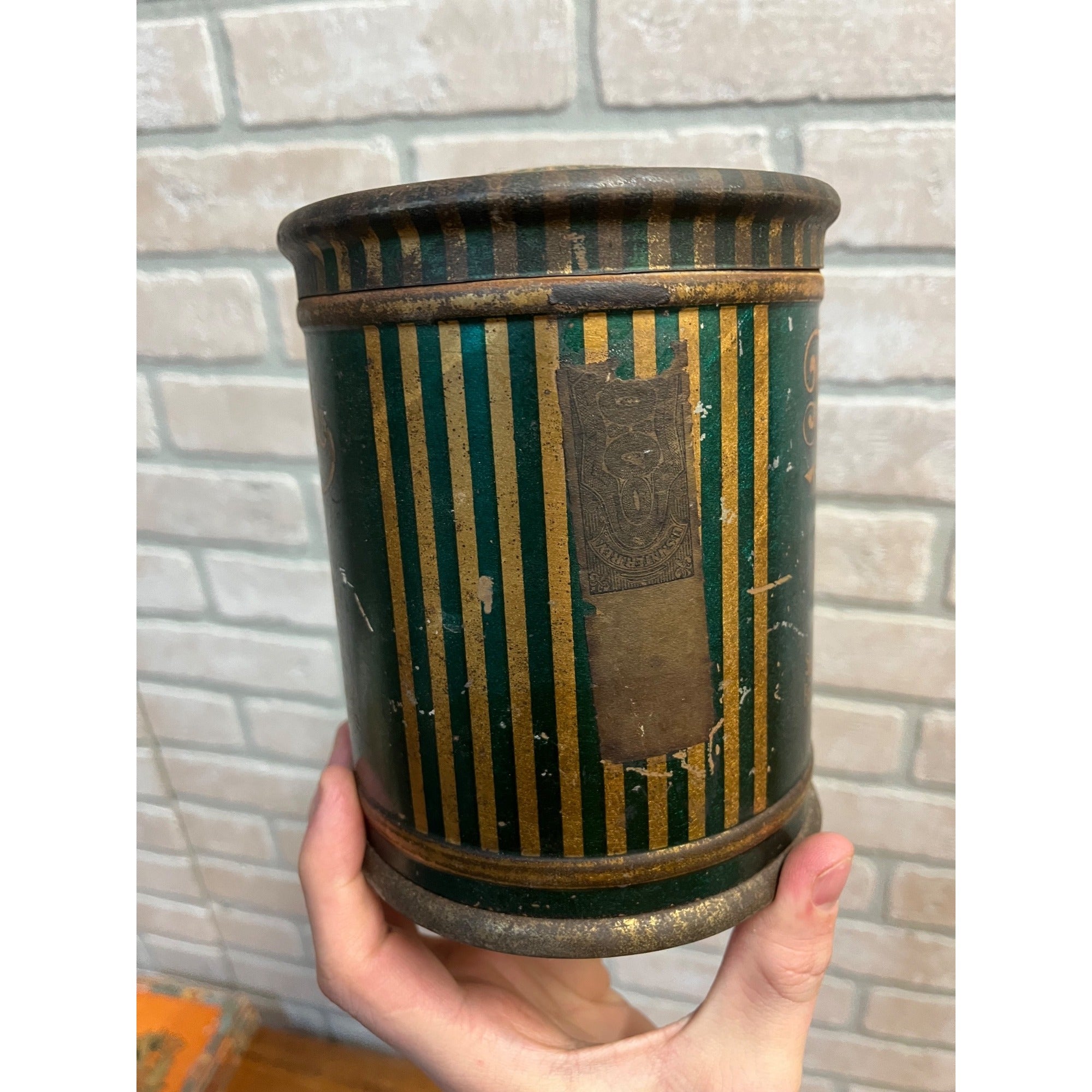 Antique Advertising Tuxedo Round Dome Top Canister Tobacco Tin Empty Vintage