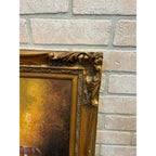 Vintage Original Oil on Canvas Still Life Fruit Copper Tea Pot Signed Framed Painting Mid-Century