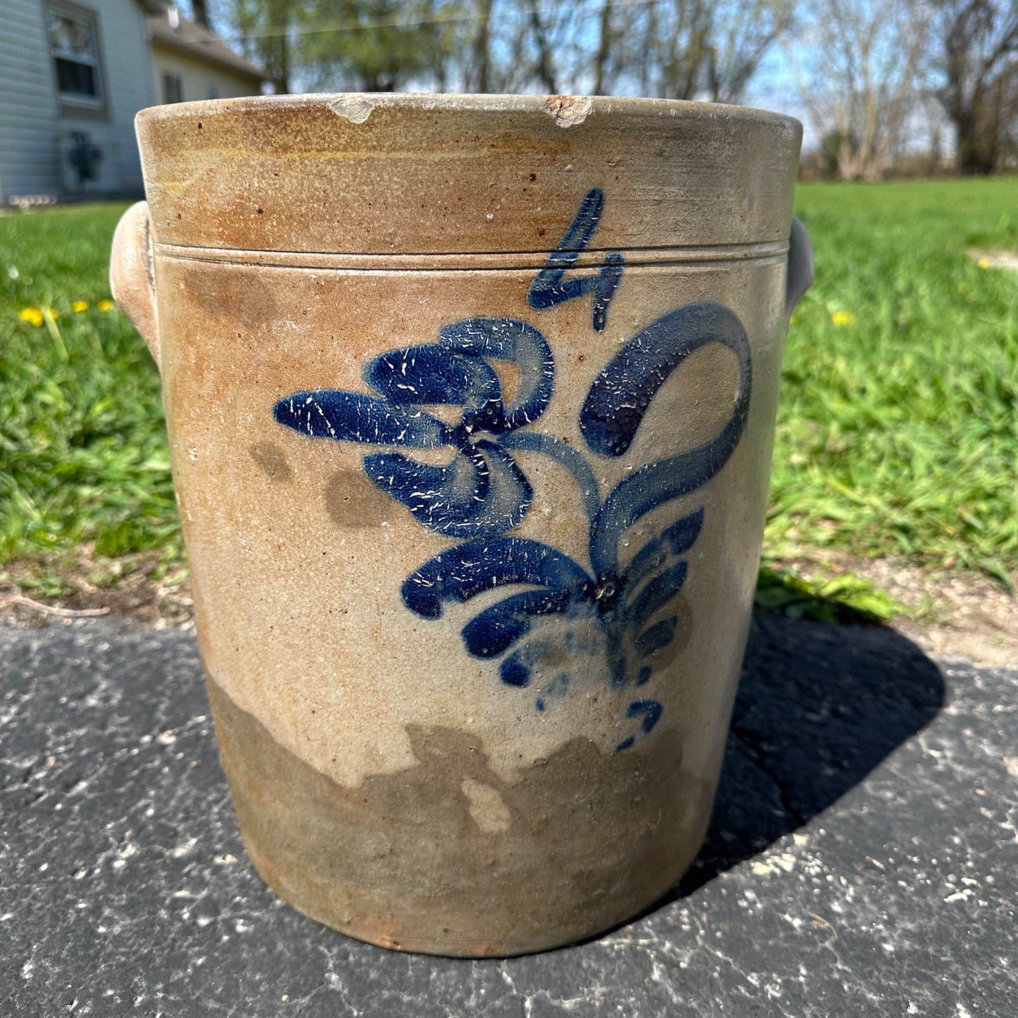 4 Gall Milwaukee Stoneware Co Wisconsin Ornately Decorated Cobalt Crock Churn