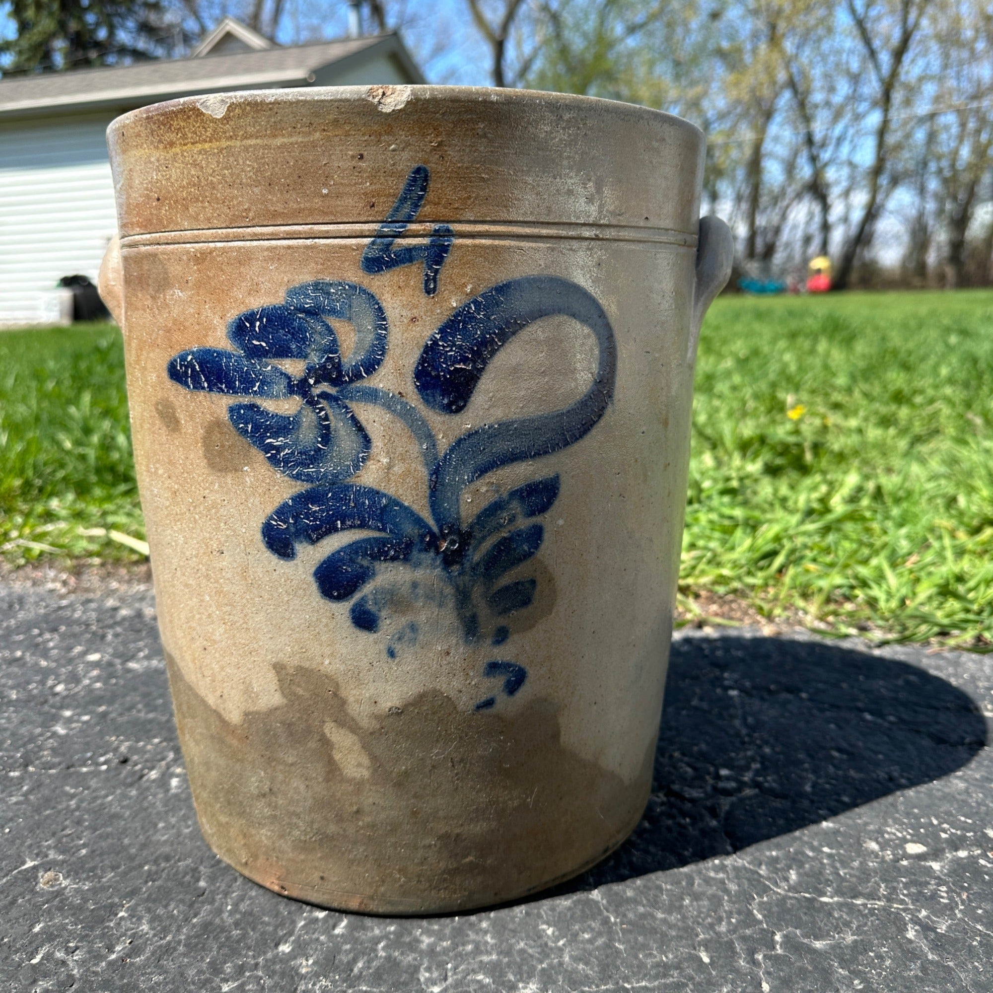 4 Gall Milwaukee Stoneware Co Wisconsin Ornately Decorated Cobalt Crock Churn