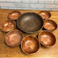 Vintage MCM Woven Basket Weave Wooden Salad Bowl Serving 8pc Set