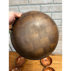 Vintage MCM Woven Basket Weave Wooden Salad Bowl Serving 8pc Set