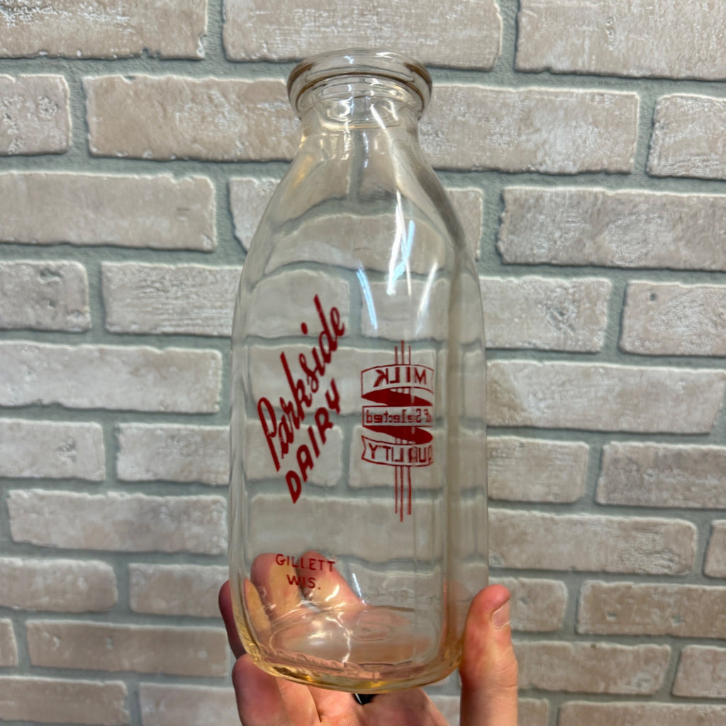Vintage Quart Milk Bottle Parkside Dairy Gillett Wisconsin 1953