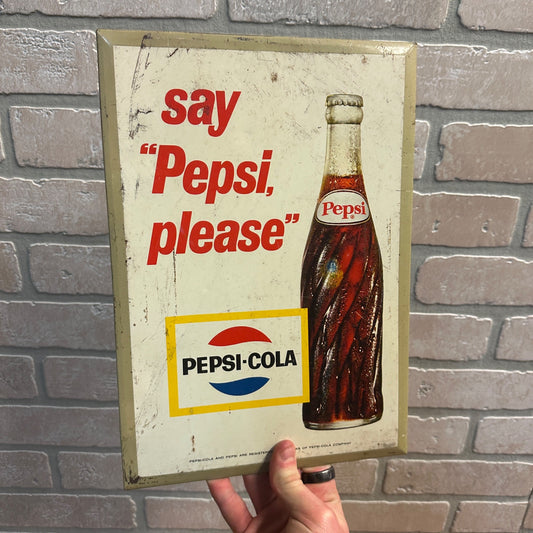 Vintage Say Pepsi Please TOC Tin Over Cardboard Soda Pop Sign