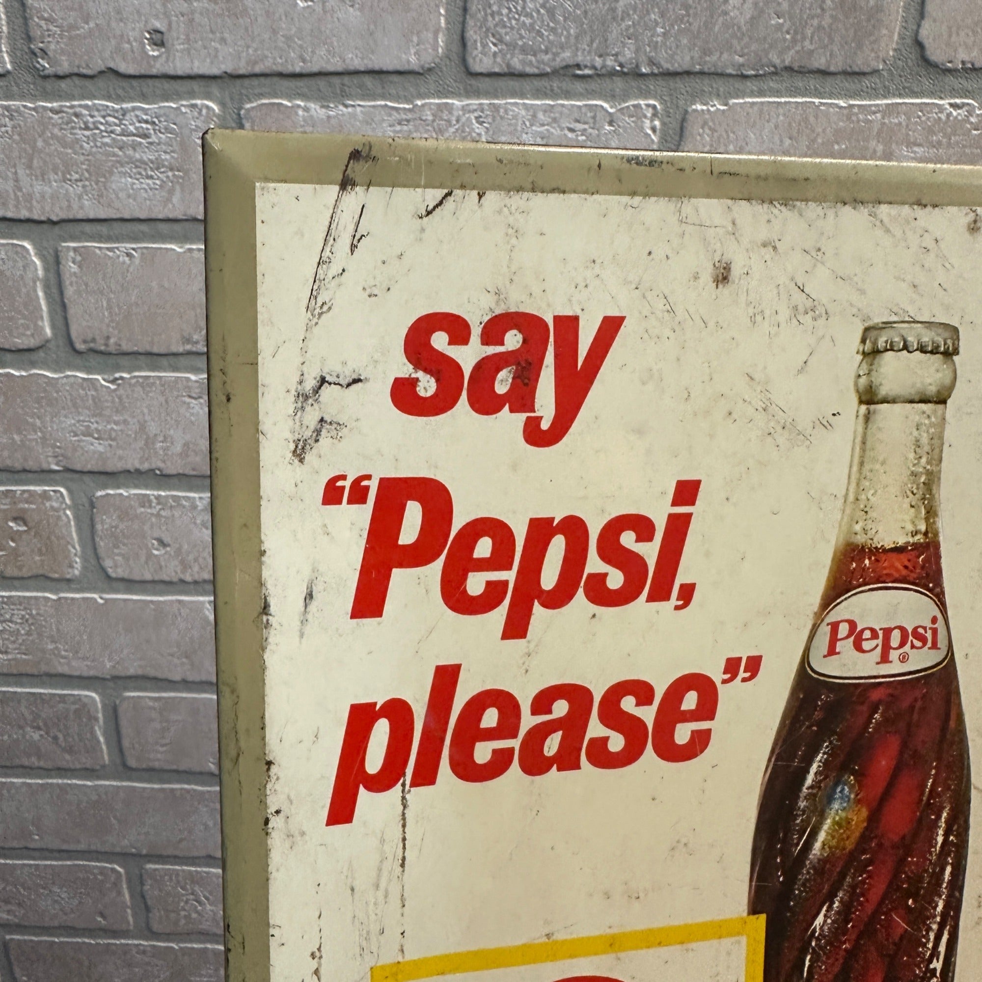 Vintage Say Pepsi Please TOC Tin Over Cardboard Soda Pop Sign