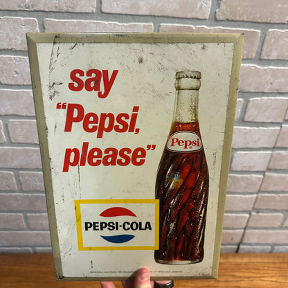 Vintage Say Pepsi Please TOC Tin Over Cardboard Soda Pop Sign