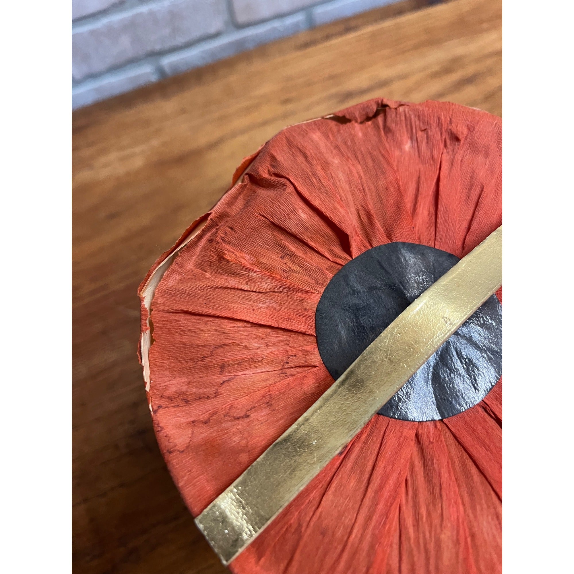 Vintage 1940s Halloween Orange Tissue Paper Party Hat w/ Black Cat Tag