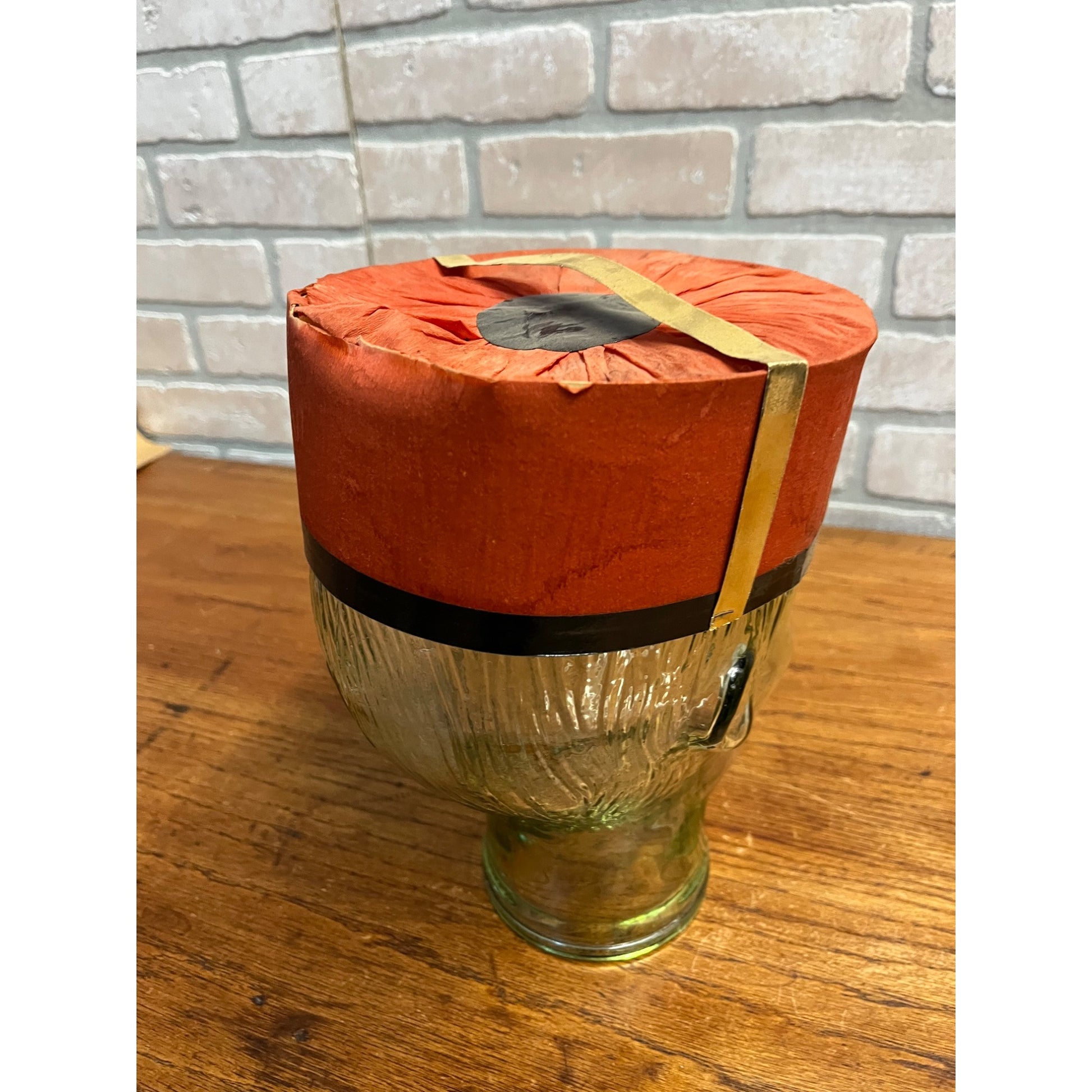 Vintage 1940s Halloween Orange Tissue Paper Party Hat w/ Black Cat Tag
