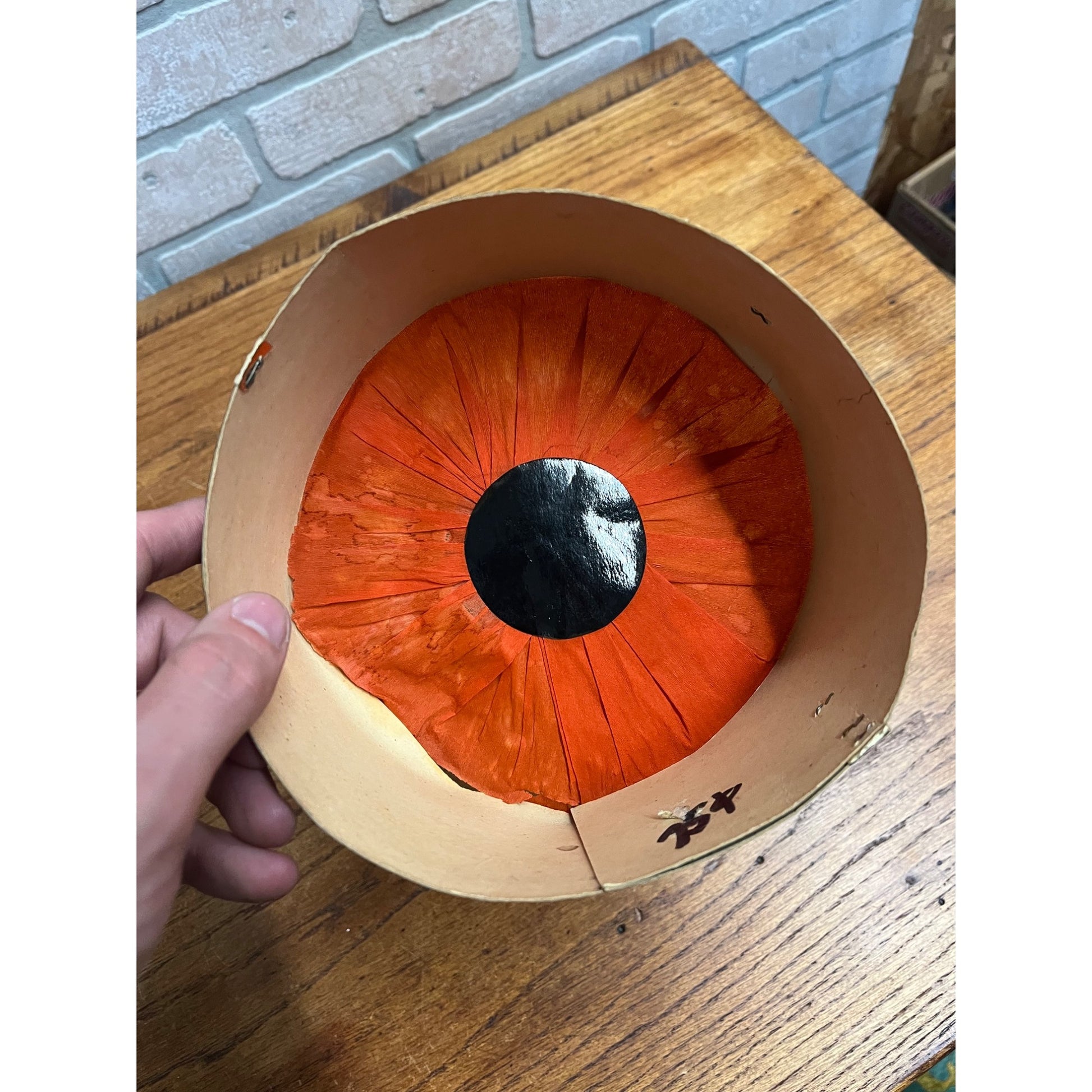 Vintage 1940s Halloween Orange Tissue Paper Party Hat w/ Black Cat Tag