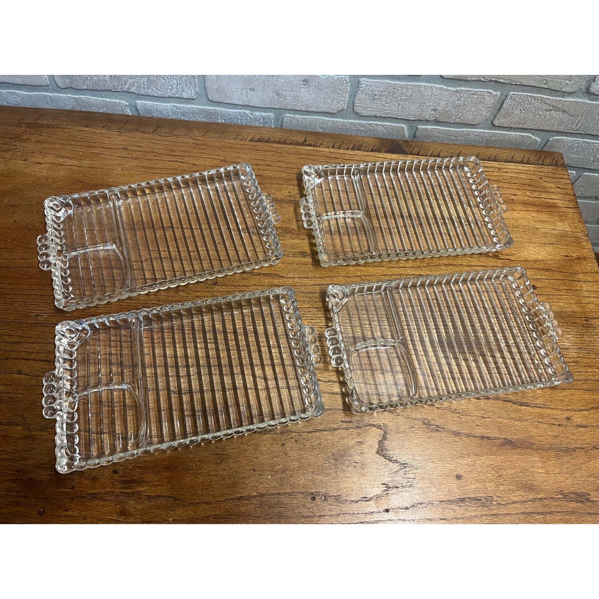Vintage Hazel Atlas "Snack, Sip & Smoke" Glass Lunch Snack Tidbit Trays Set (4)