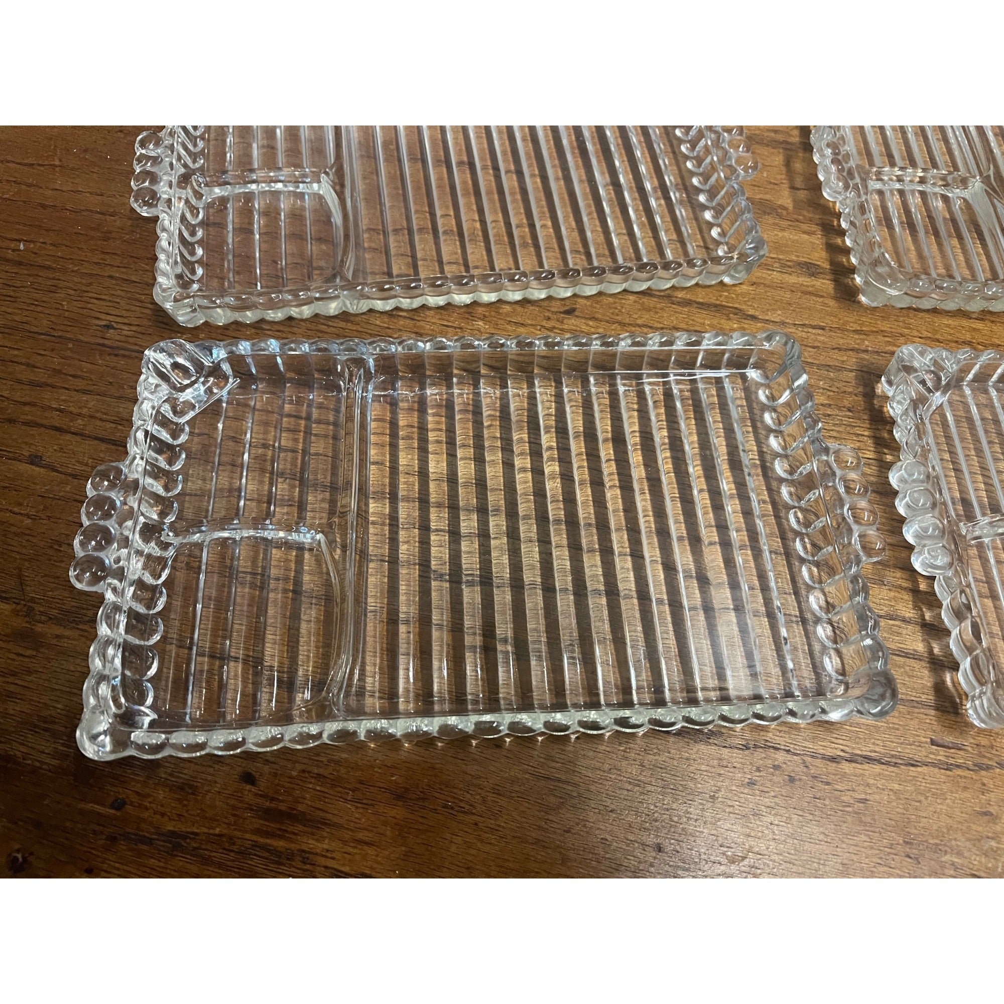 Vintage Hazel Atlas "Snack, Sip & Smoke" Glass Lunch Snack Tidbit Trays Set (4)