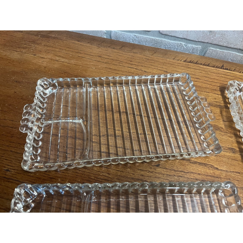 Vintage Hazel Atlas "Snack, Sip & Smoke" Glass Lunch Snack Tidbit Trays Set (4)