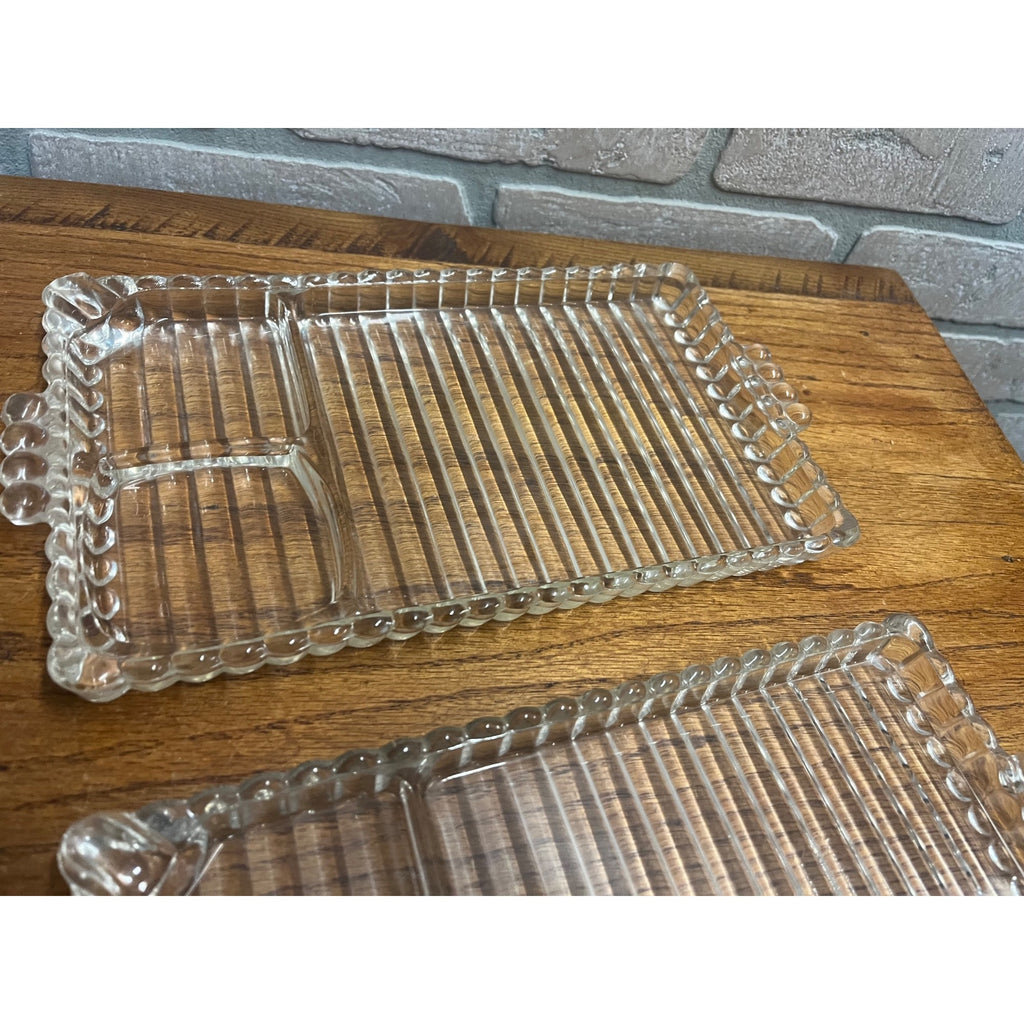 Vintage Hazel Atlas "Snack, Sip & Smoke" Glass Lunch Snack Tidbit Trays Set (4)