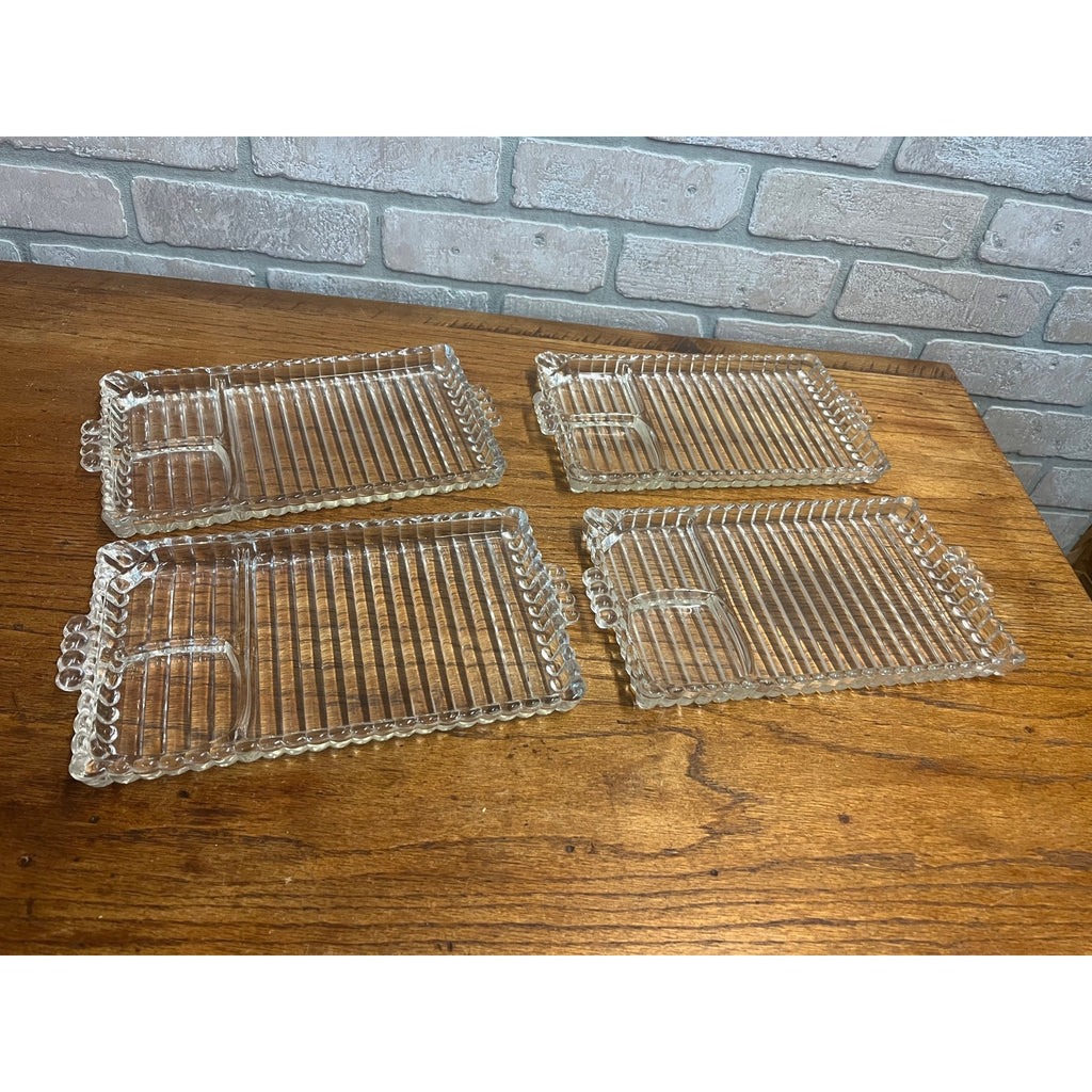 Vintage Hazel Atlas "Snack, Sip & Smoke" Glass Lunch Snack Tidbit Trays Set (4)