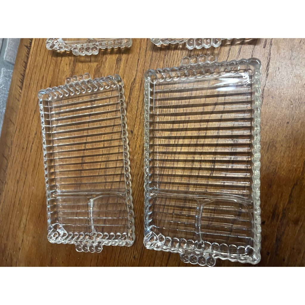 Vintage Hazel Atlas "Snack, Sip & Smoke" Glass Lunch Snack Tidbit Trays Set (4)