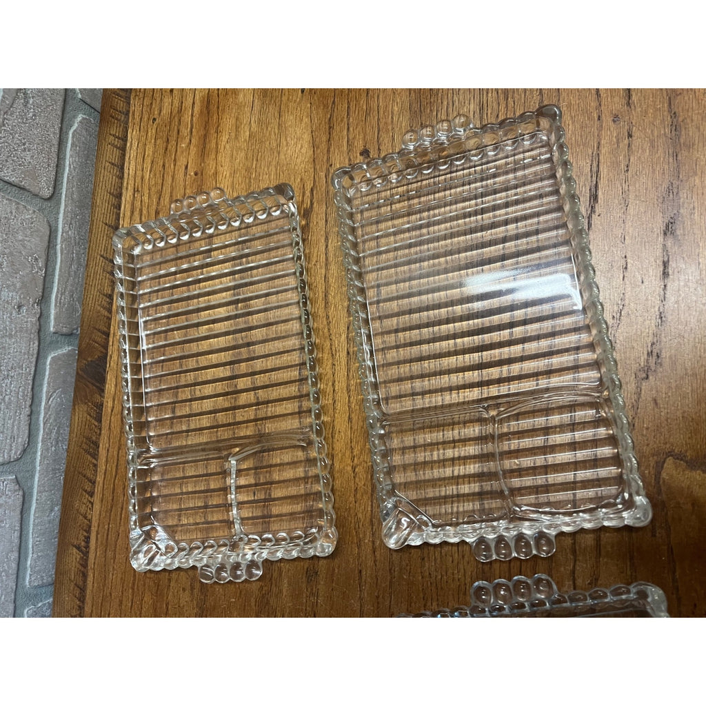 Vintage Hazel Atlas "Snack, Sip & Smoke" Glass Lunch Snack Tidbit Trays Set (4)