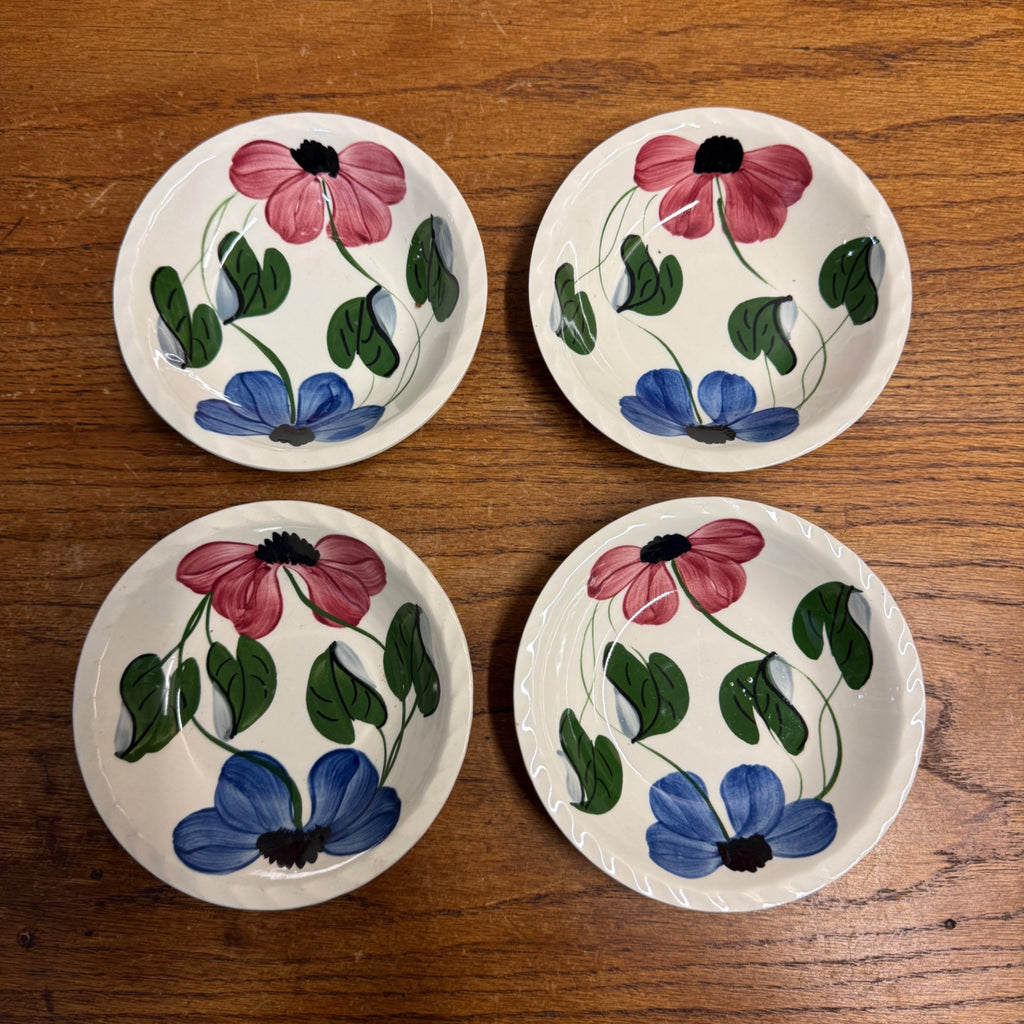 Vintage Blue Ridge Set of (4) Southern Blue & Red Flowers Shallow Bowls BRP167