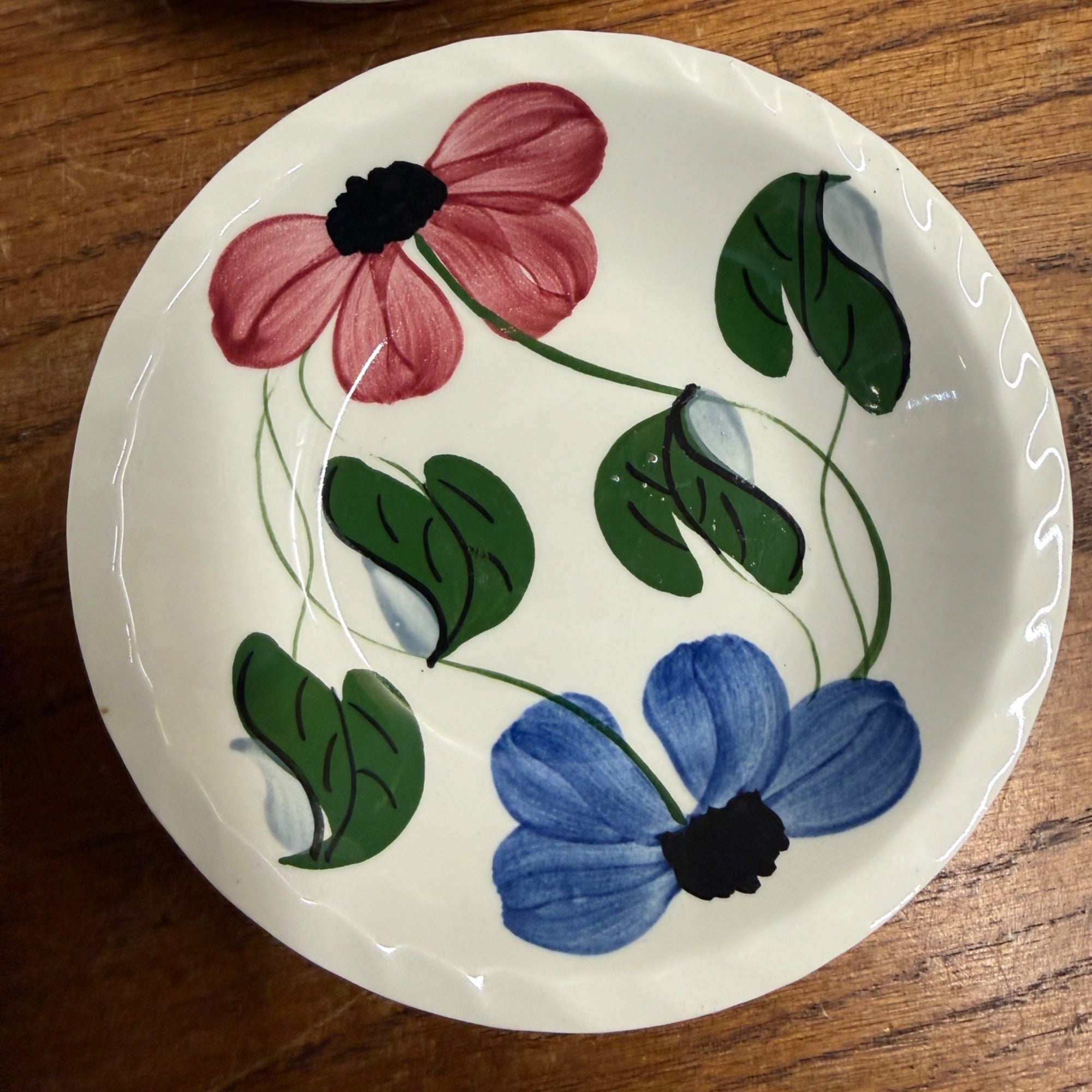 Vintage Blue Ridge Set of (4) Southern Blue & Red Flowers Shallow Bowls BRP167