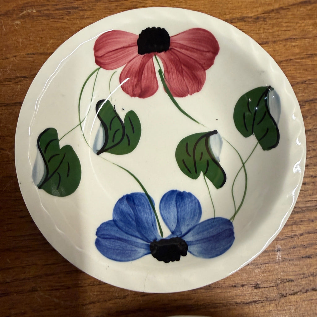 Vintage Blue Ridge Set of (4) Southern Blue & Red Flowers Shallow Bowls BRP167