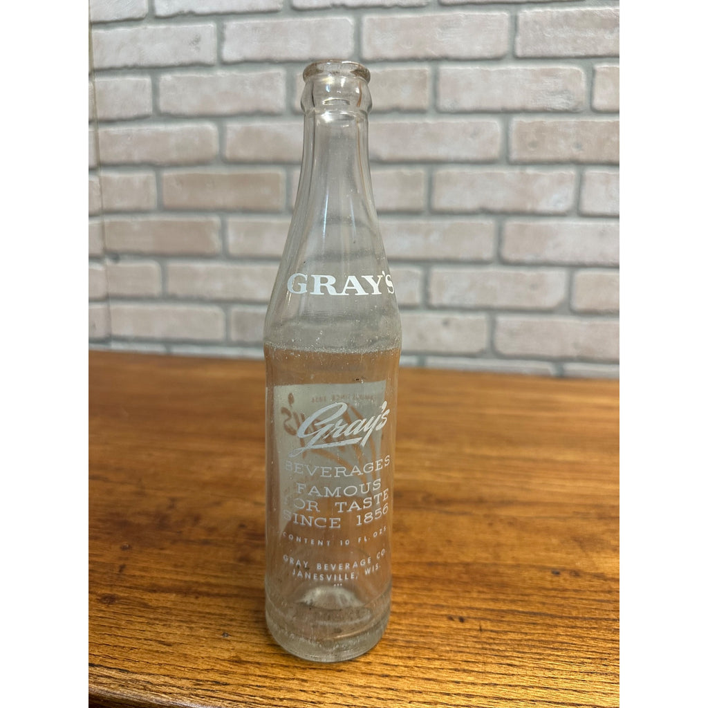 Vintage Gray's Beverages ACl Soda Bottles Janesville Wis Wisconsin 10oz