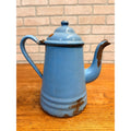 Antique Primitive Farmhouse Enamelware Blue Coffee Pot 10" White Speckled As-Is