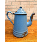 Antique Primitive Farmhouse Enamelware Blue Coffee Pot 10" White Speckled As-Is