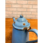 Antique Primitive Farmhouse Enamelware Blue Coffee Pot 10" White Speckled As-Is