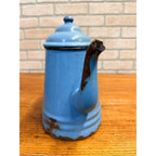 Antique Primitive Farmhouse Enamelware Blue Coffee Pot 10" White Speckled As-Is