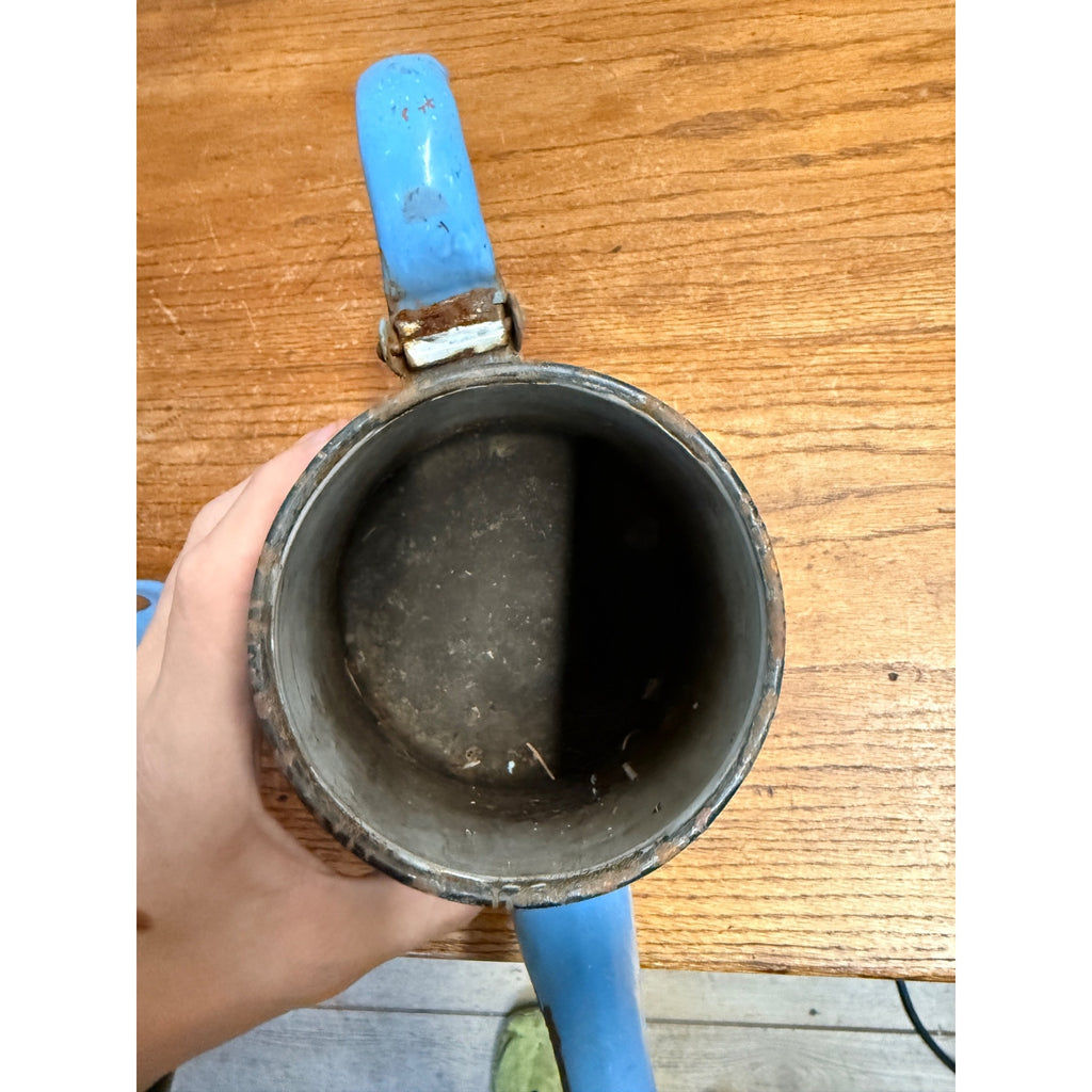 Antique Primitive Farmhouse Enamelware Blue Coffee Pot 10" White Speckled As-Is