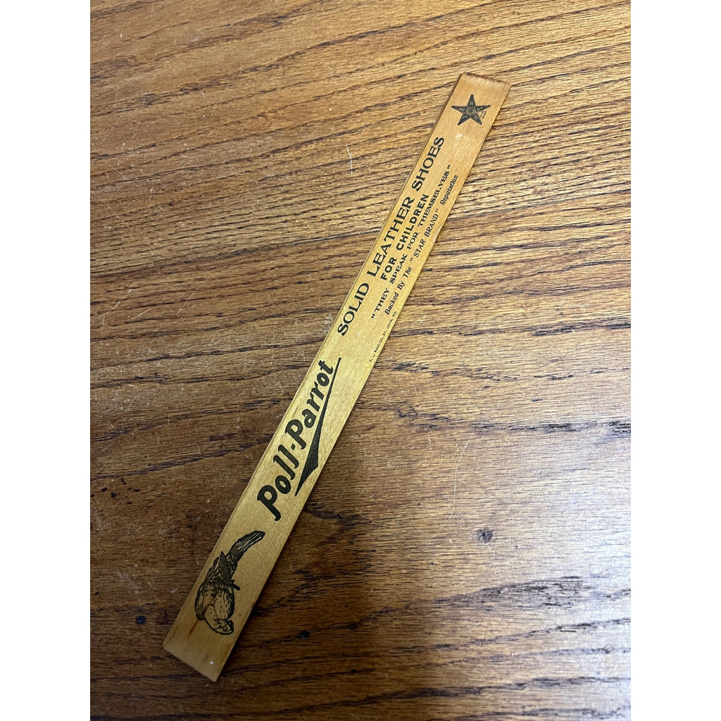 Vintage Poll Parrot Children's Shoes Wooden Advertising Ruler Allenton Wisconsin