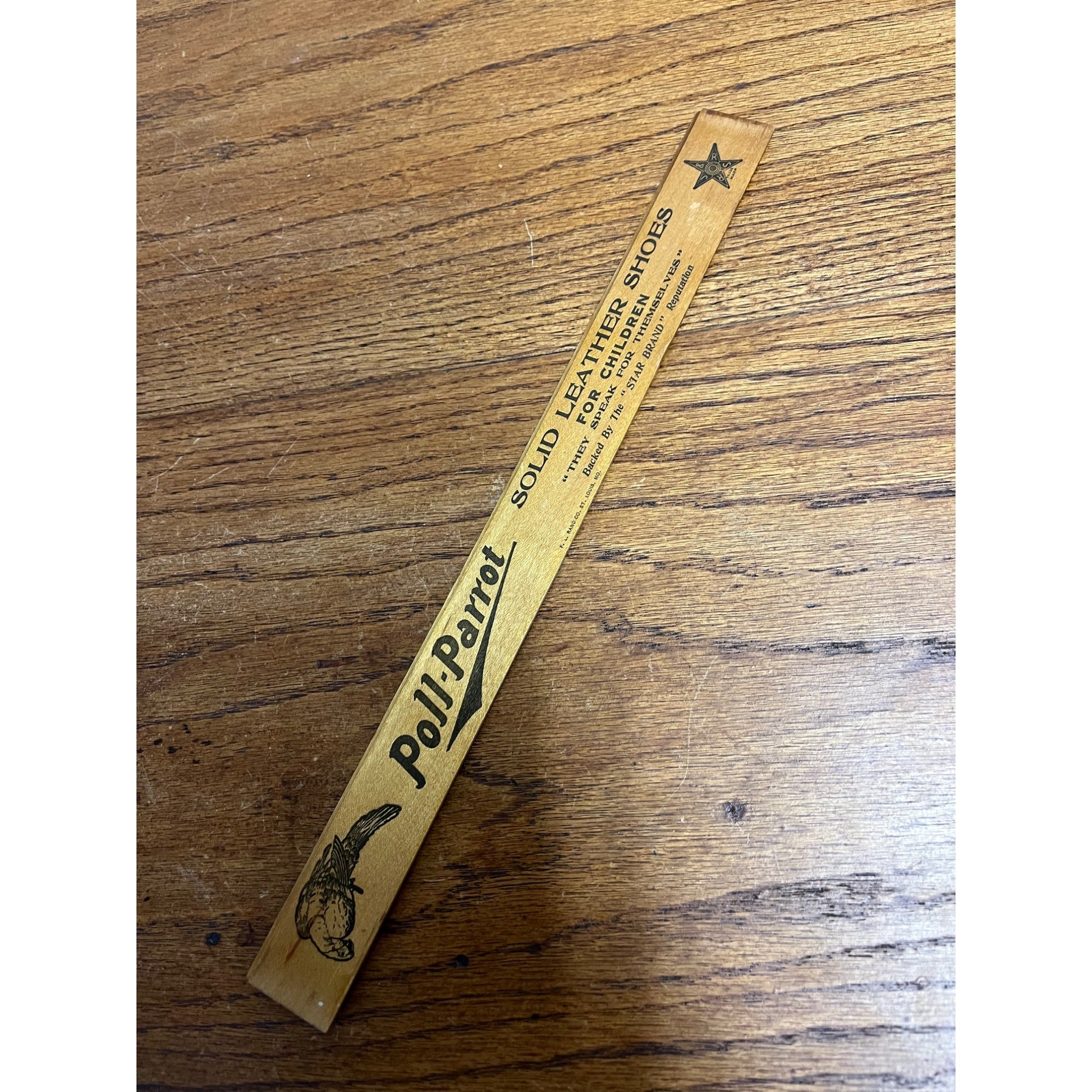 Vintage Poll Parrot Children's Shoes Wooden Advertising Ruler Allenton Wisconsin
