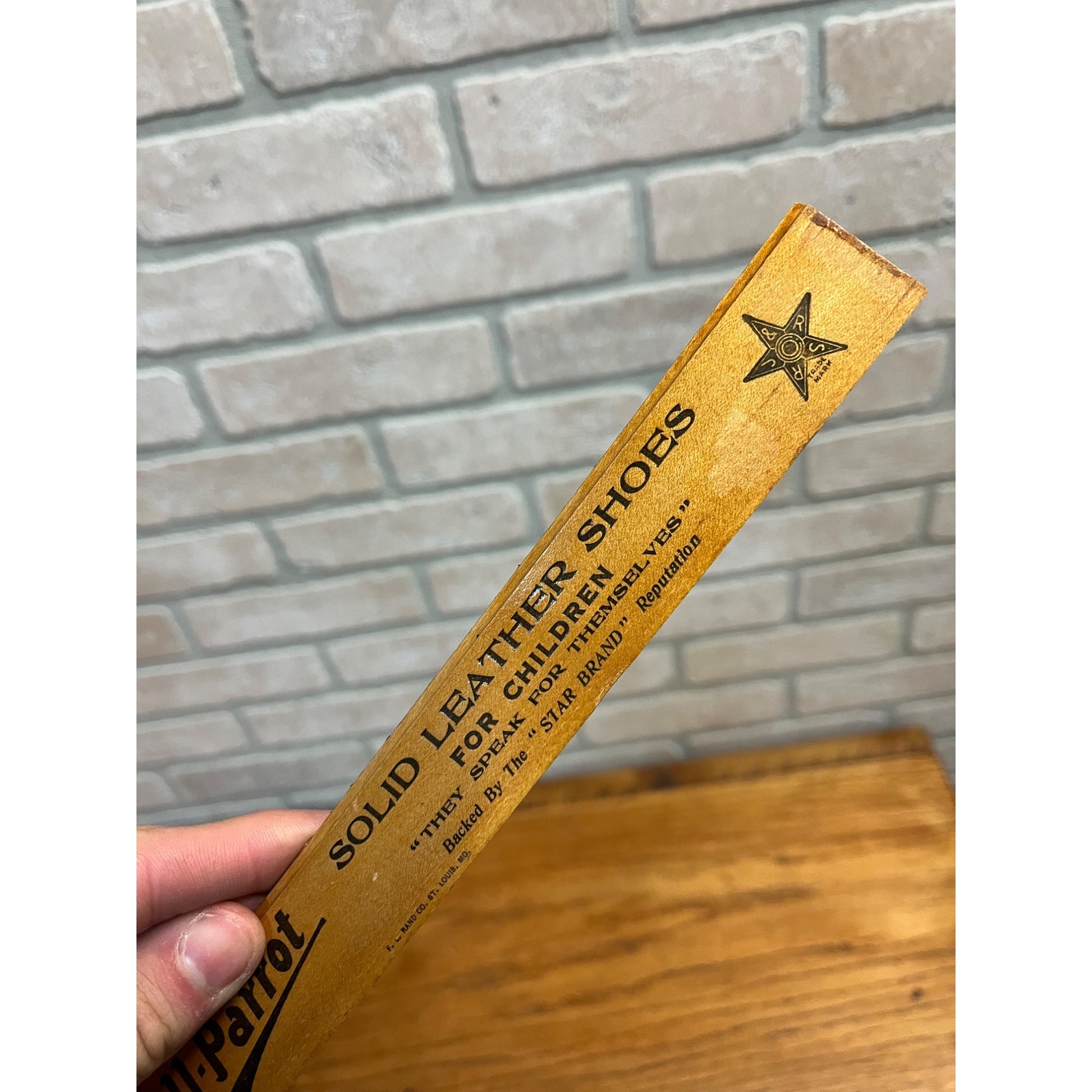 Vintage Poll Parrot Children's Shoes Wooden Advertising Ruler Allenton Wisconsin