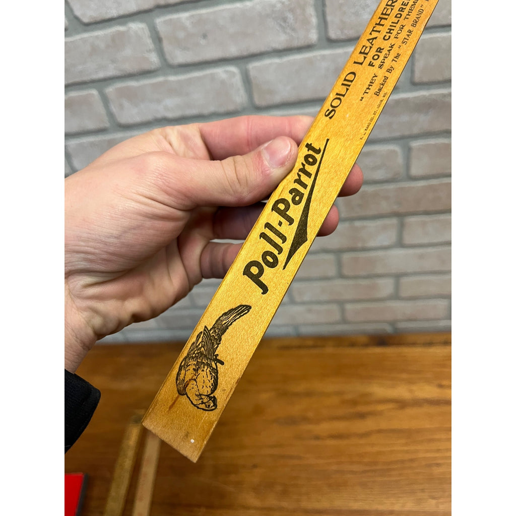 Vintage Poll Parrot Children's Shoes Wooden Advertising Ruler Allenton Wisconsin