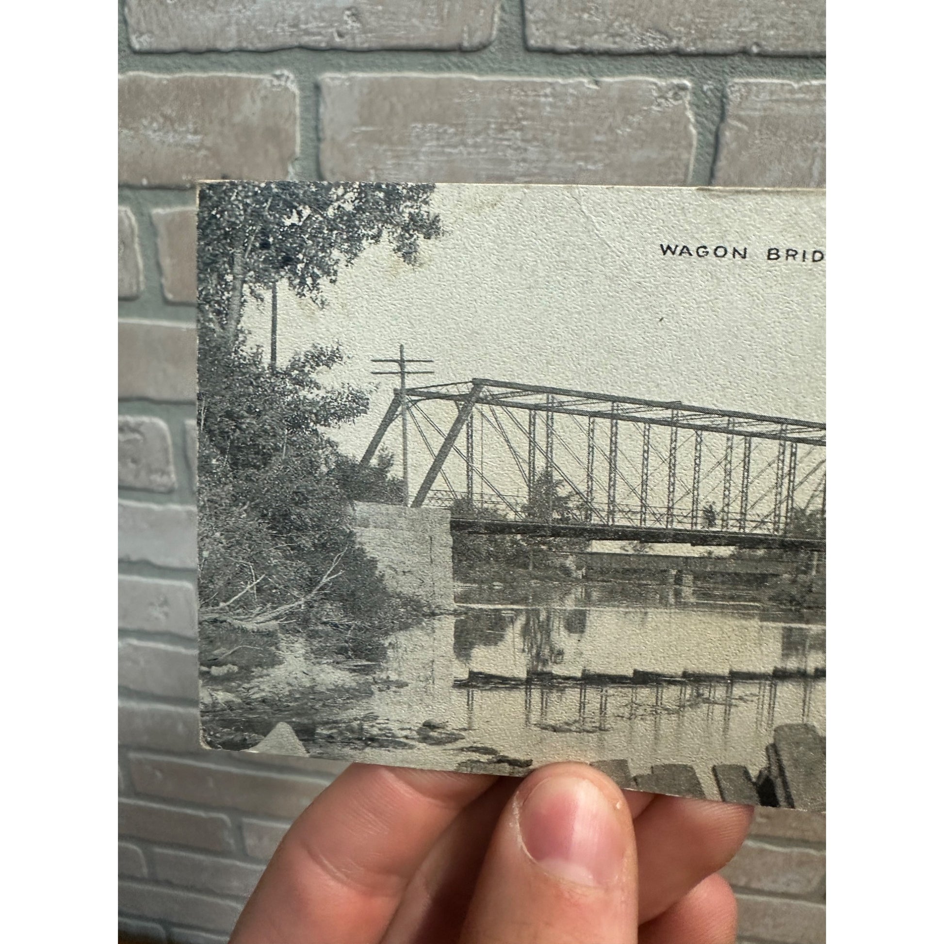 Vintage Wagon Bridge River Woodville OH Ohio Postcard 1914