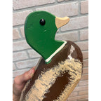 Vintage Wooden Duck Decoys Hand Carved & Painted Folky Mallard Hen Pair