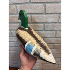 Vintage Wooden Duck Decoys Hand Carved & Painted Folky Mallard Hen Pair