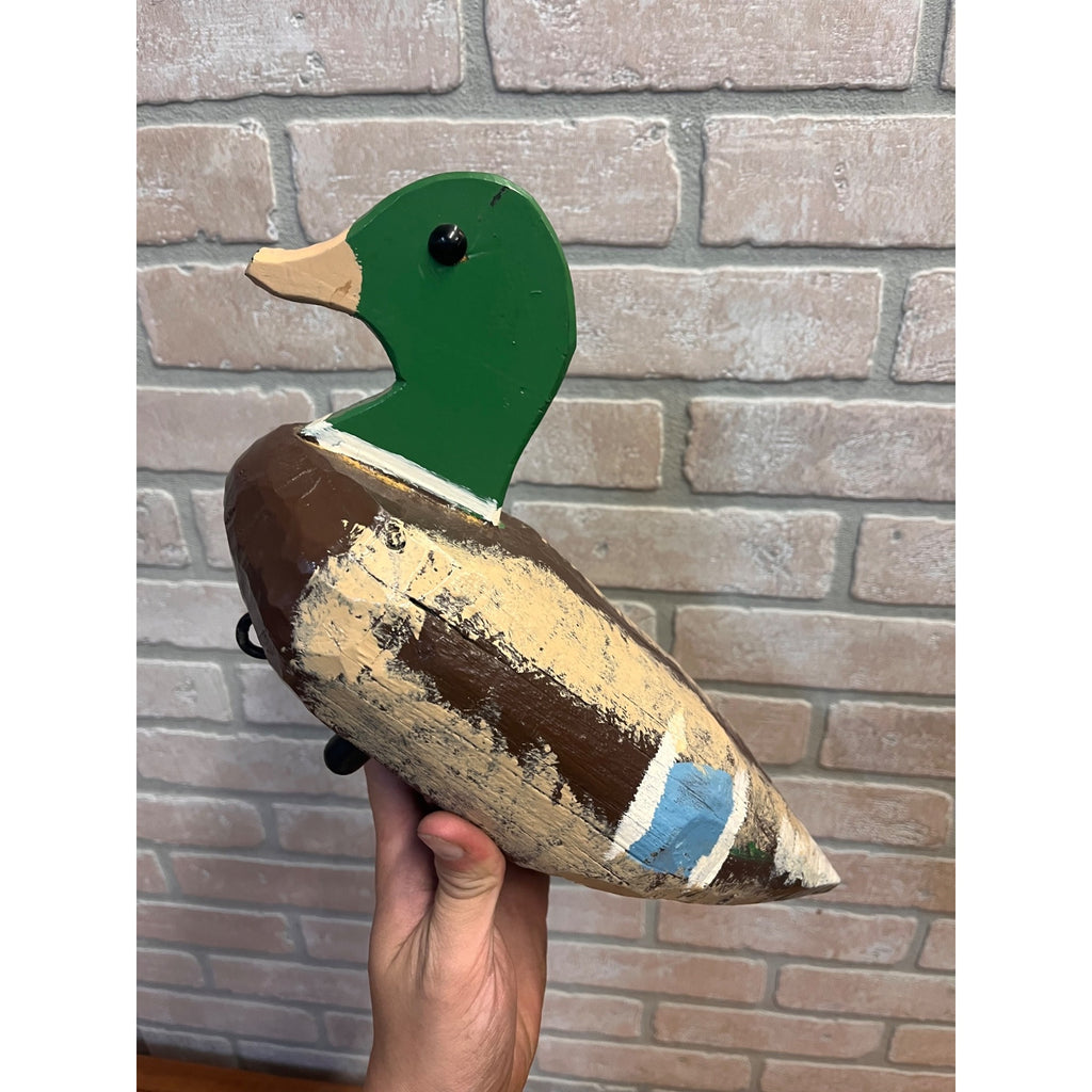 Vintage Wooden Duck Decoys Hand Carved & Painted Folky Mallard Hen Pair
