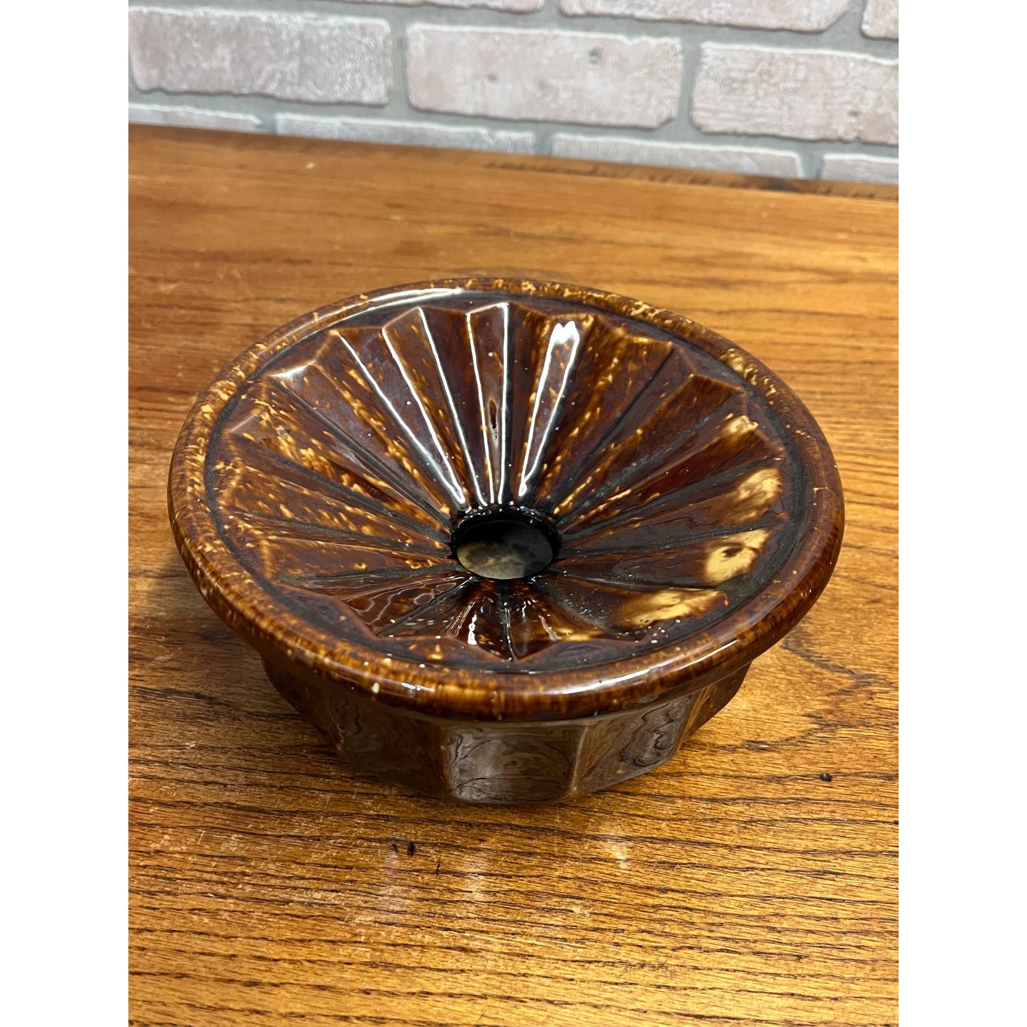 Antique Stoneware Brown Unique Geometric Spittoon Cuspidor Primitive Farmhouse 1800s 1900s