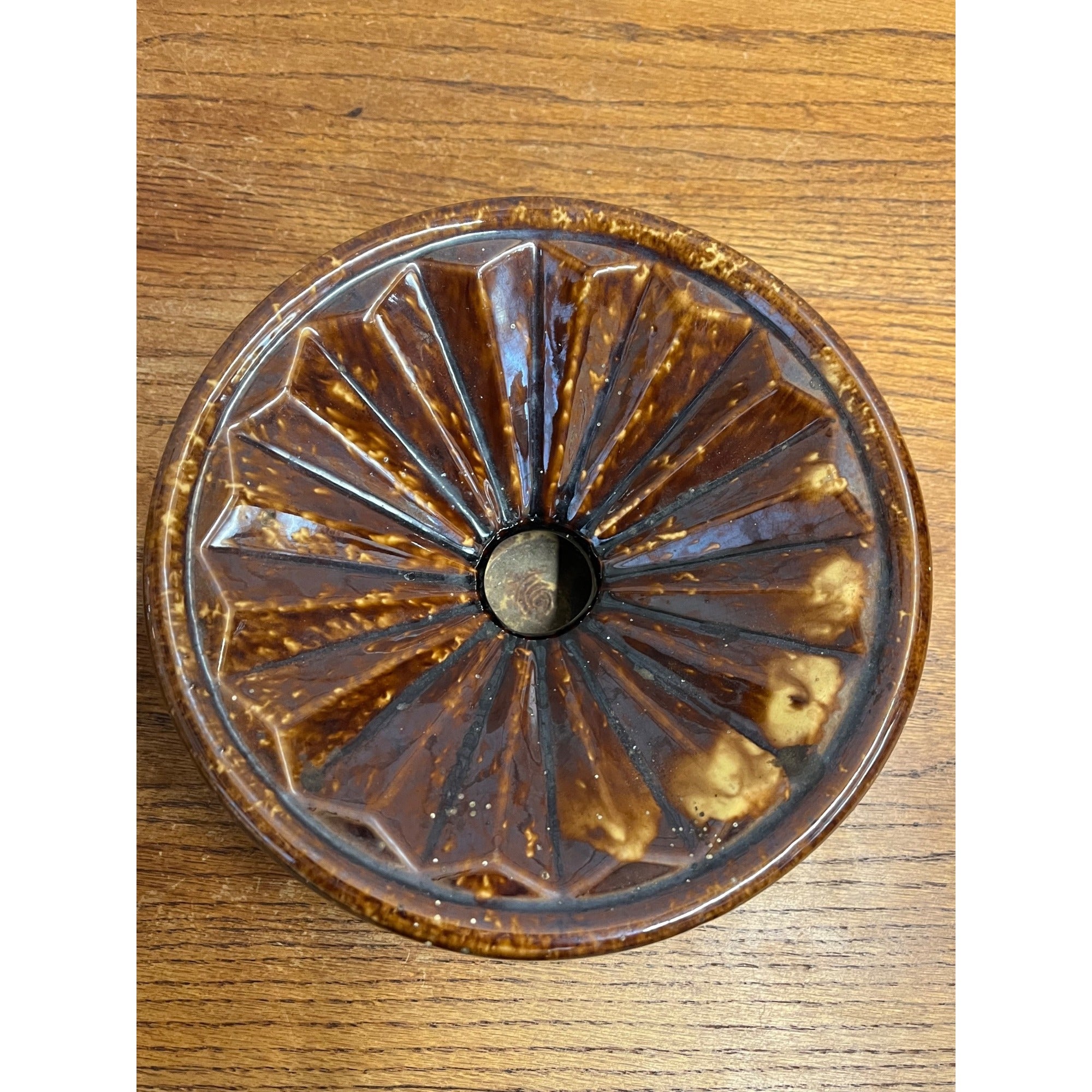 Antique Stoneware Brown Unique Geometric Spittoon Cuspidor Primitive Farmhouse 1800s 1900s