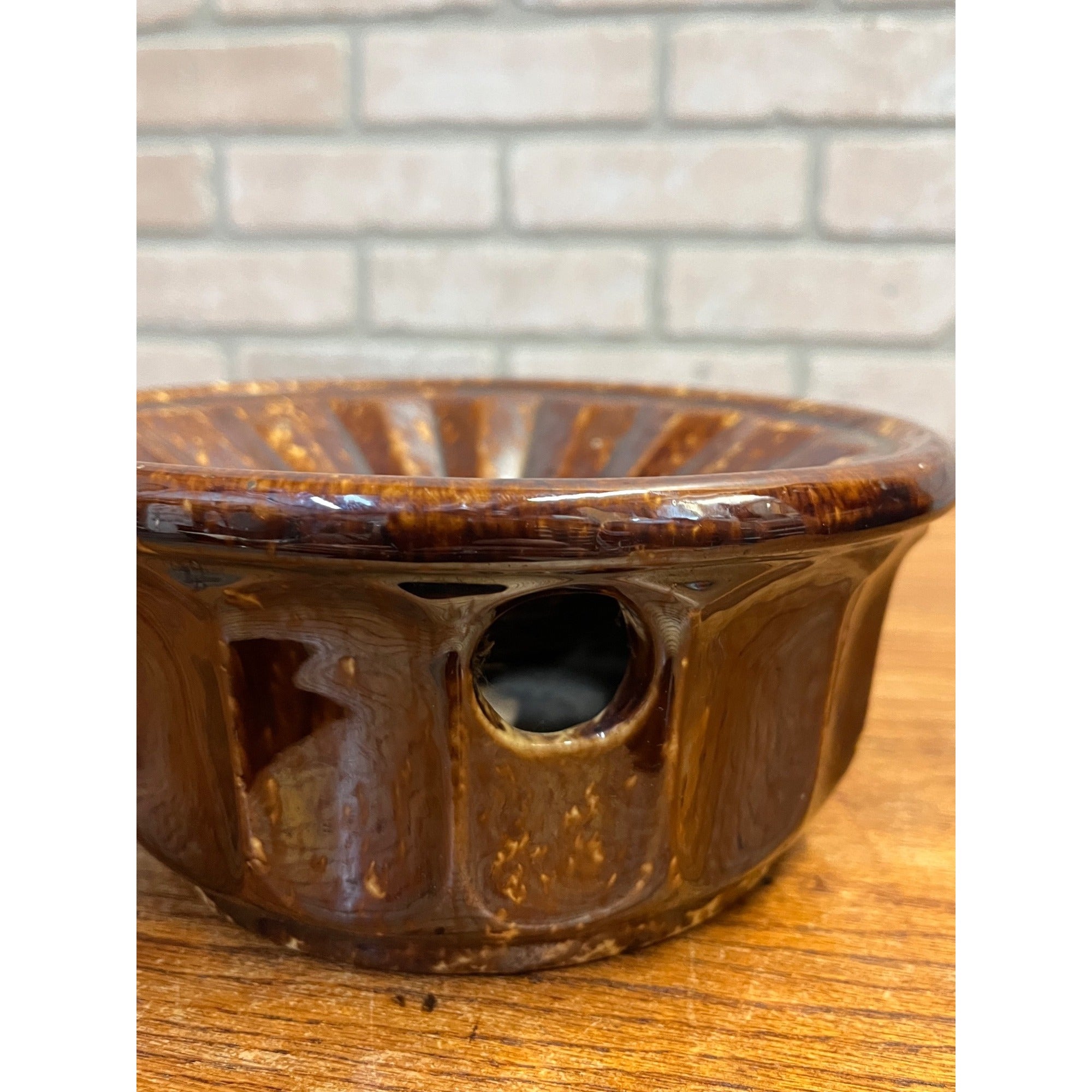 Antique Stoneware Brown Unique Geometric Spittoon Cuspidor Primitive Farmhouse 1800s 1900s