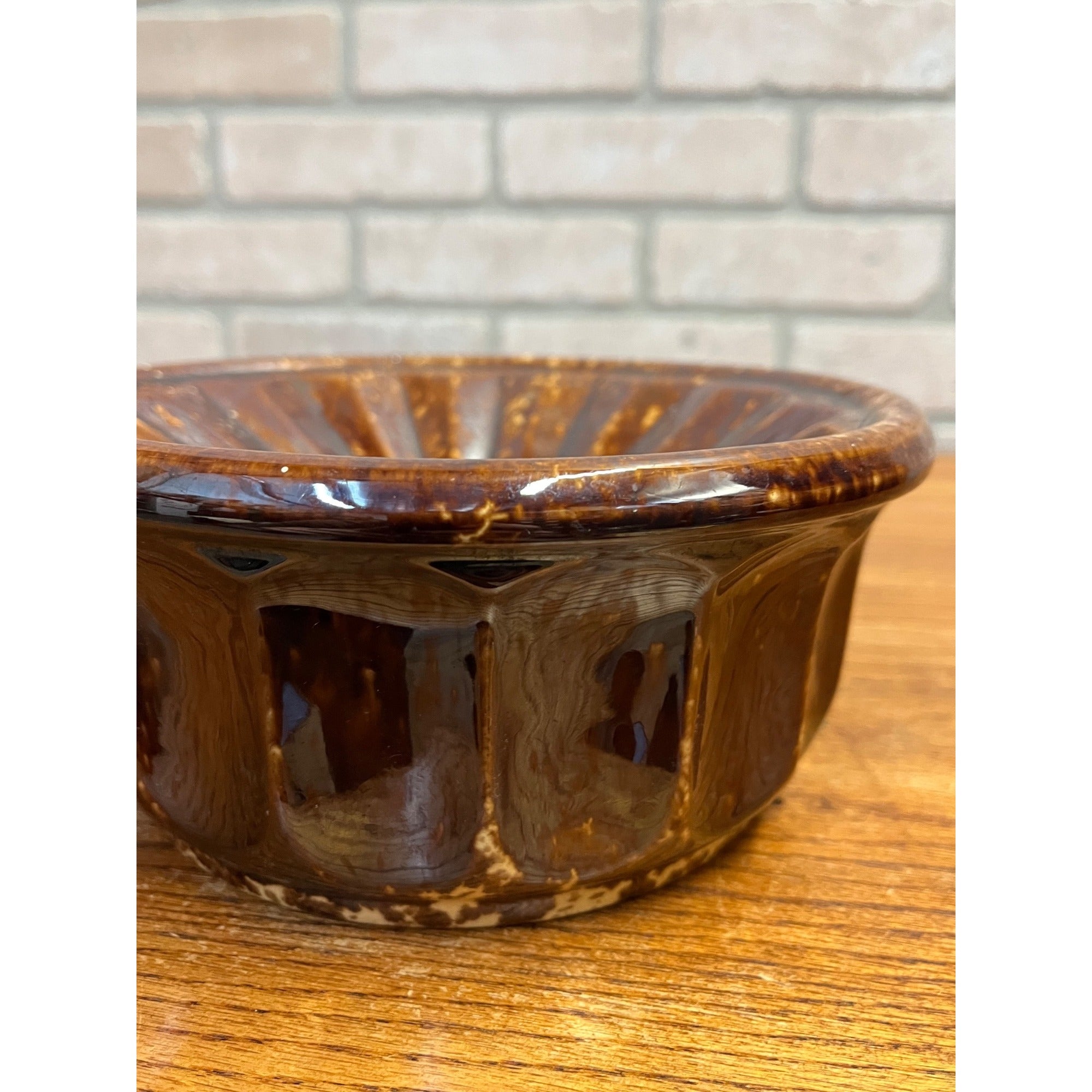 Antique Stoneware Brown Unique Geometric Spittoon Cuspidor Primitive Farmhouse 1800s 1900s