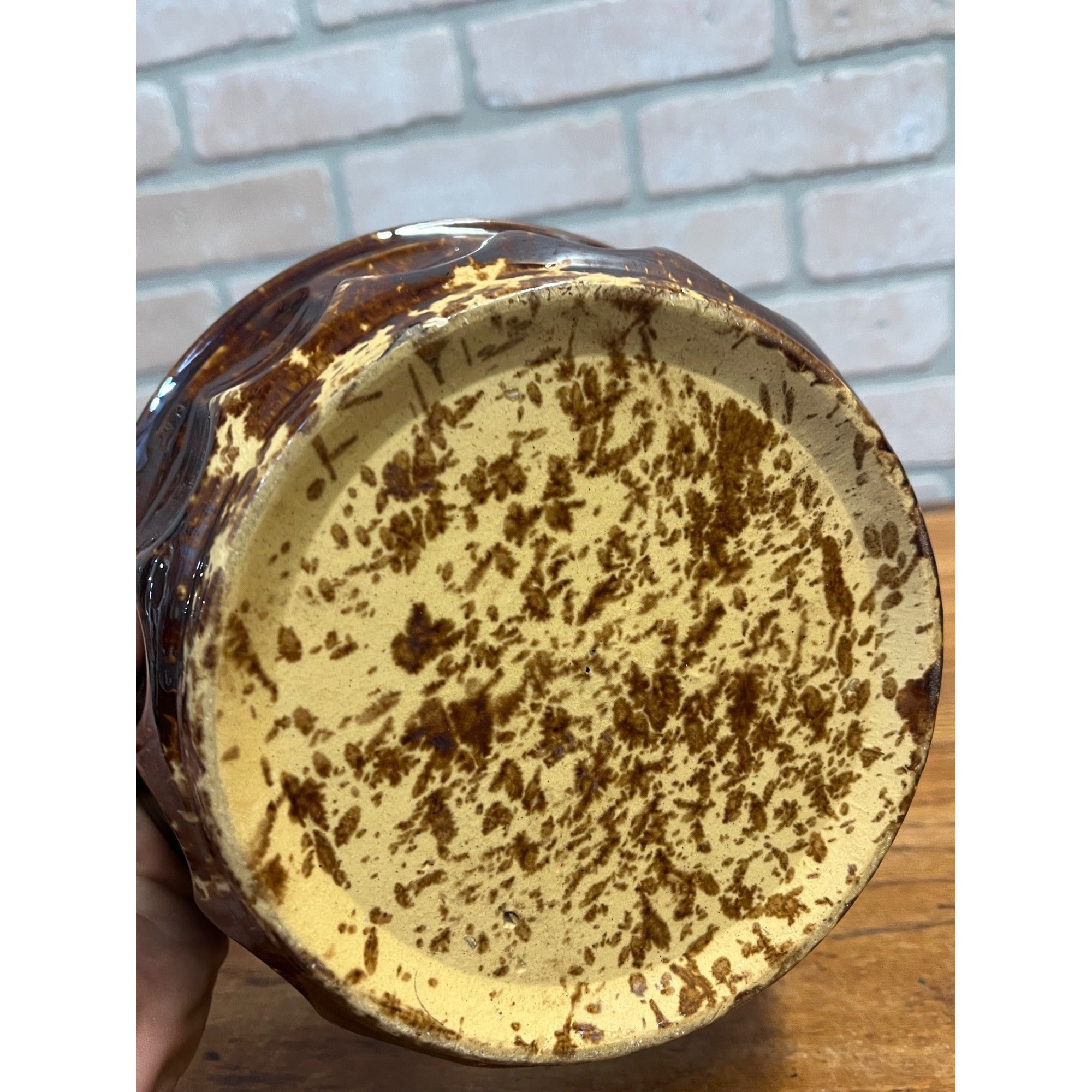 Antique Stoneware Brown Unique Geometric Spittoon Cuspidor Primitive Farmhouse 1800s 1900s