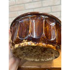 Antique Stoneware Brown Unique Geometric Spittoon Cuspidor Primitive Farmhouse 1800s 1900s