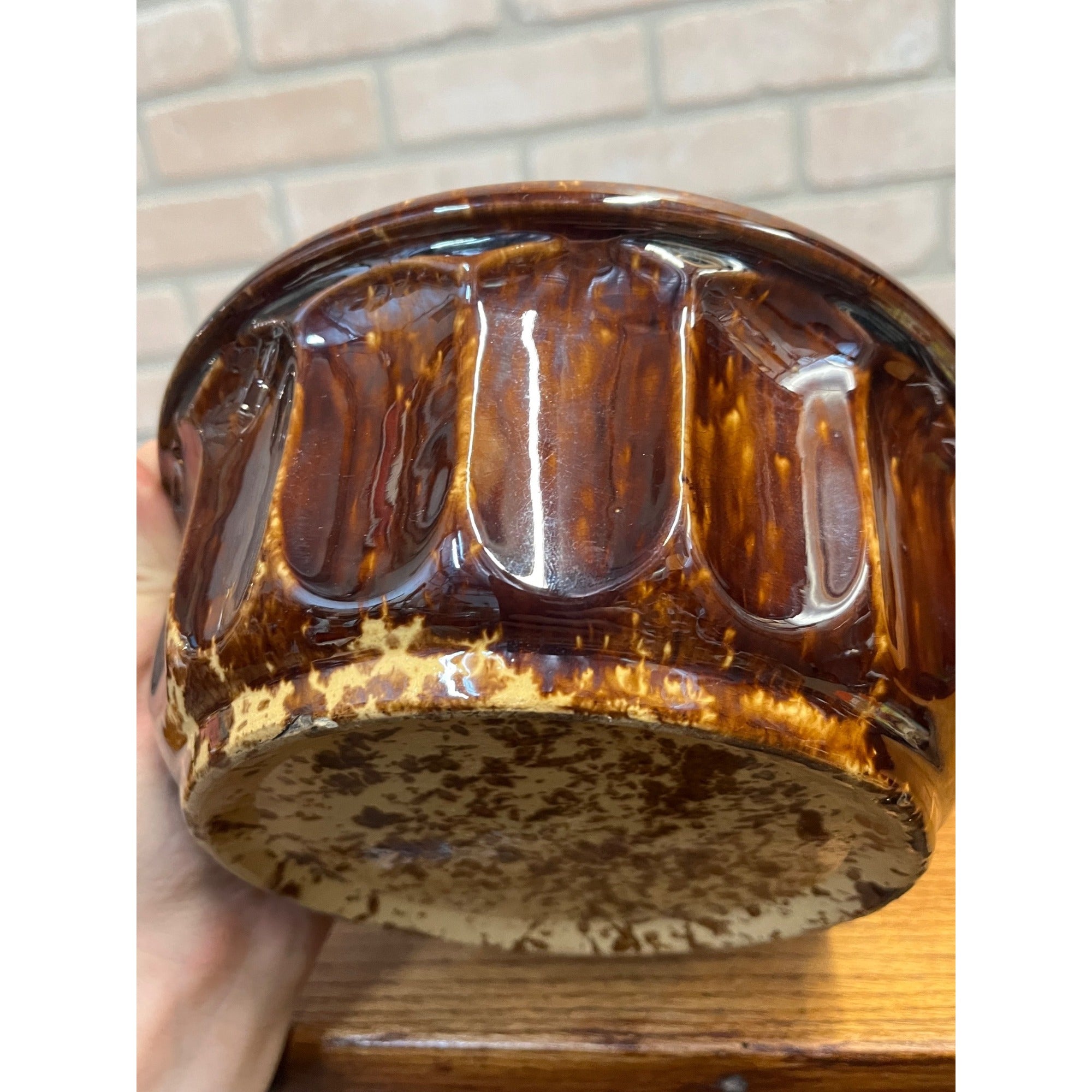 Antique Stoneware Brown Unique Geometric Spittoon Cuspidor Primitive Farmhouse 1800s 1900s