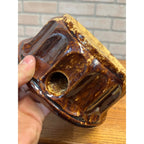Antique Stoneware Brown Unique Geometric Spittoon Cuspidor Primitive Farmhouse 1800s 1900s